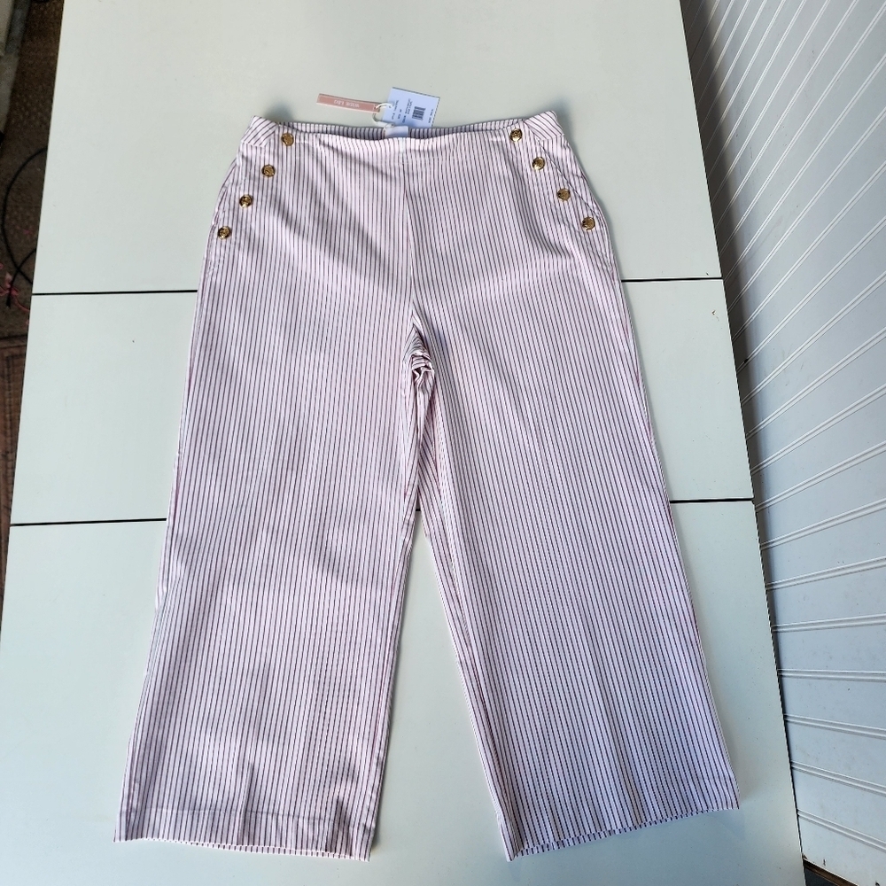 NWT $60 Zac Rachel Womens Rayon Lounge Pants Denim Pink White Stripe Wide 16P